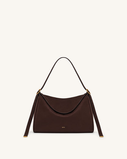 Elowen Faux Suede Flap Shoulder Bag - Dark Brown | JW PEI