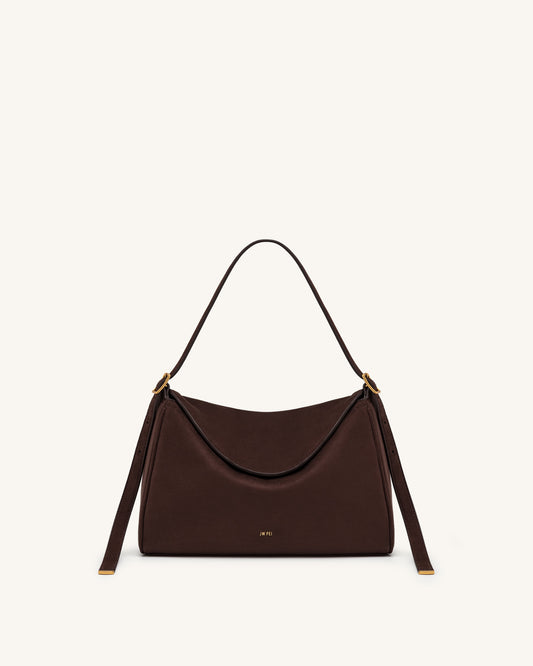 Elowen Faux Suede Flap Shoulder Bag - Dark Brown | JW PEI