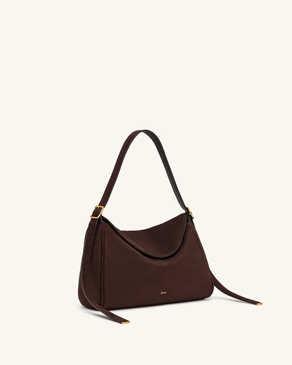 Elowen Faux Suede Flap Shoulder Bag - Dark Brown | JW PEI