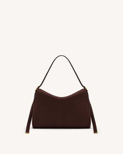 Elowen Faux Suede Flap Shoulder Bag - Dark Brown | JW PEI
