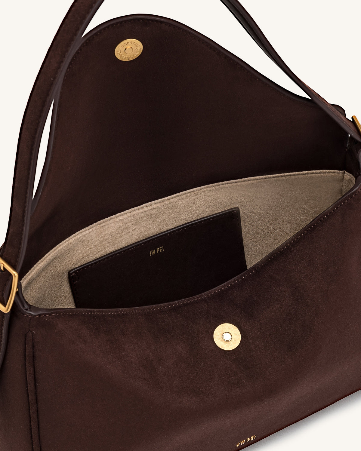 Elowen Faux Suede Flap Shoulder Bag - Dark Brown | JW PEI