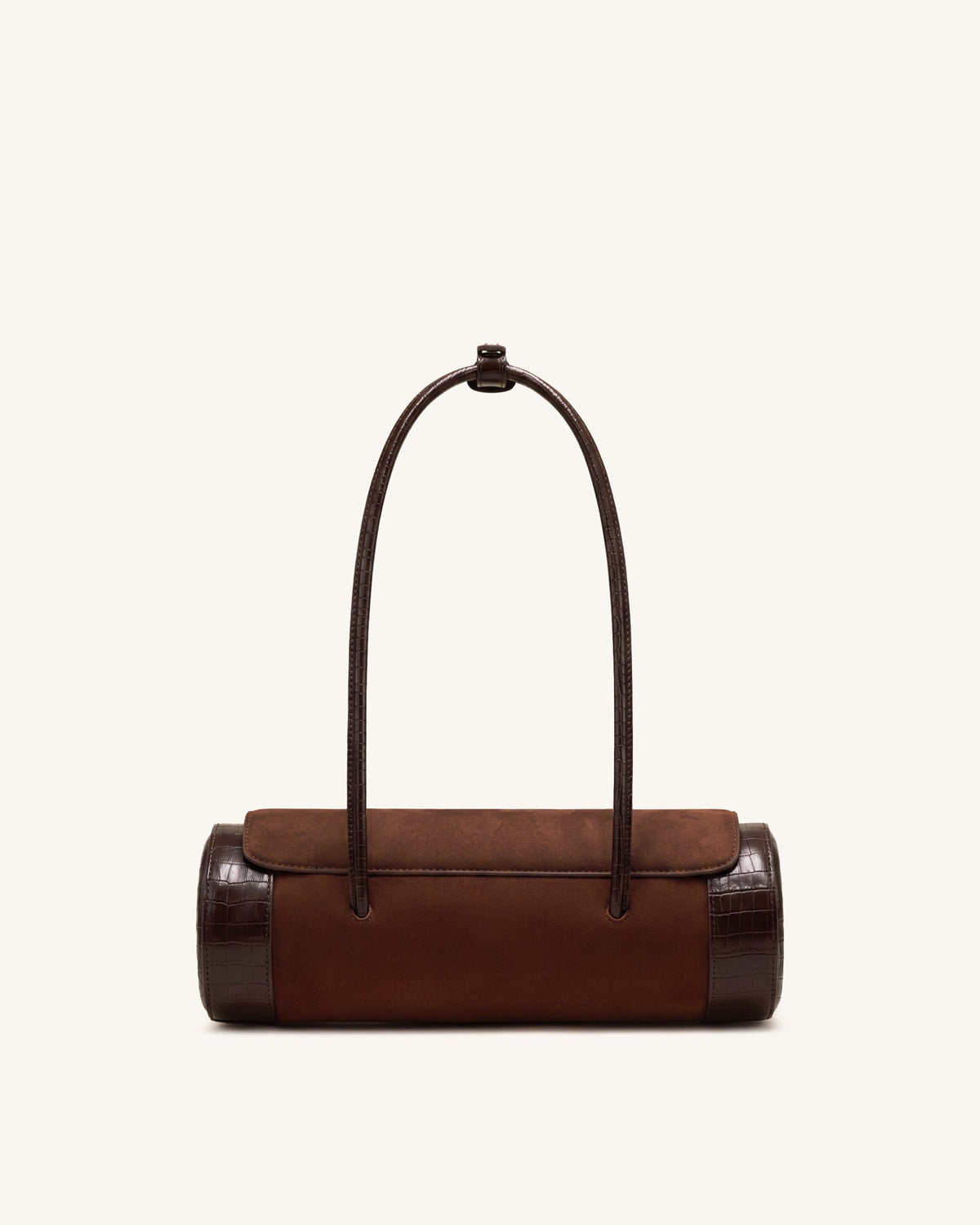 Maelis Faux Suede Croc-Trim Barrel Bag - Dark Brown | JW PEI