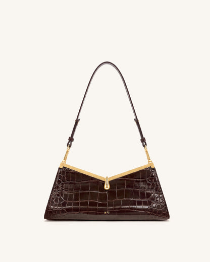 Nerina V-Frame Shoulder Bag - Dark Brown Croc | JW PEI