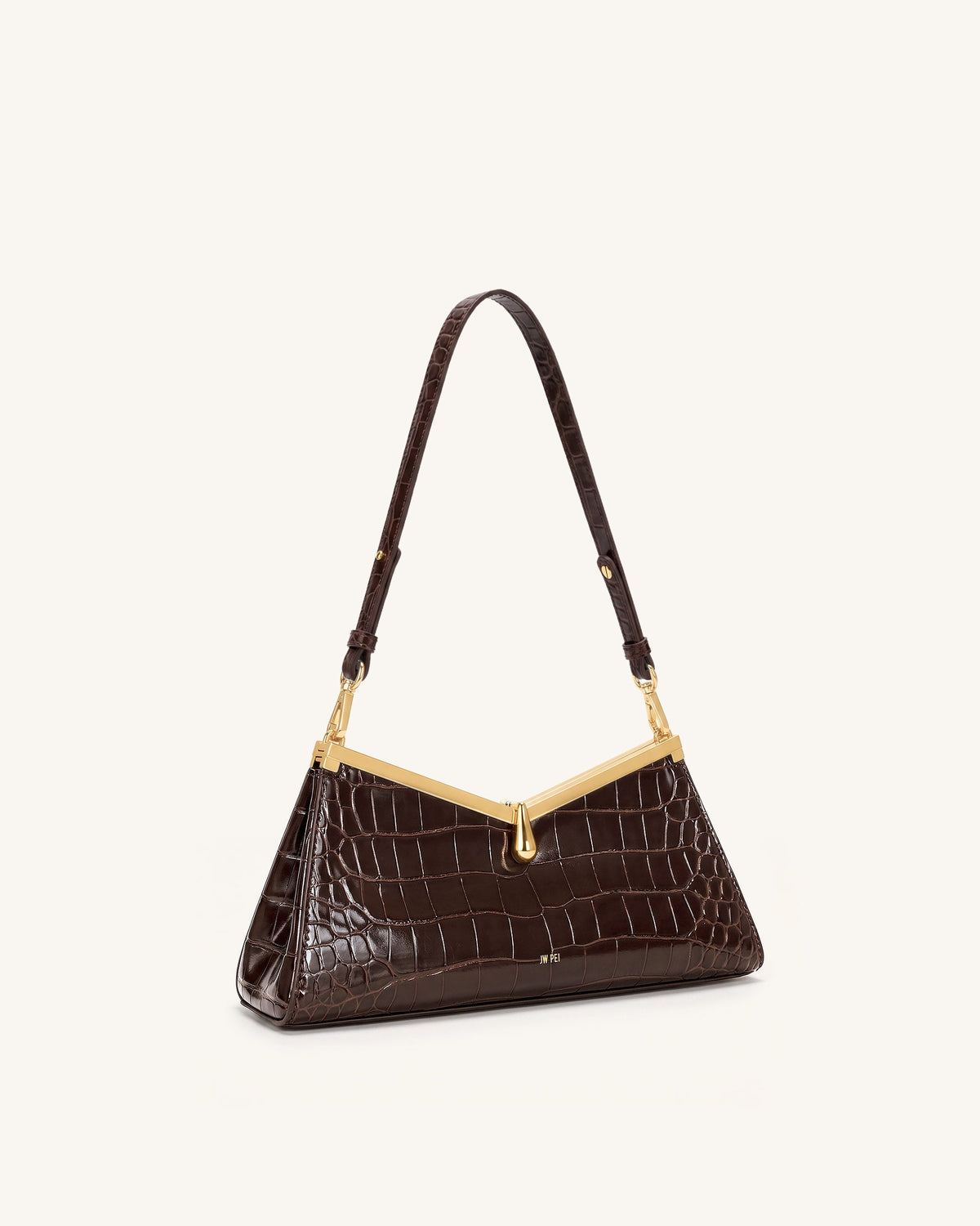 Nerina V-Frame Shoulder Bag - Dark Brown Croc | JW PEI