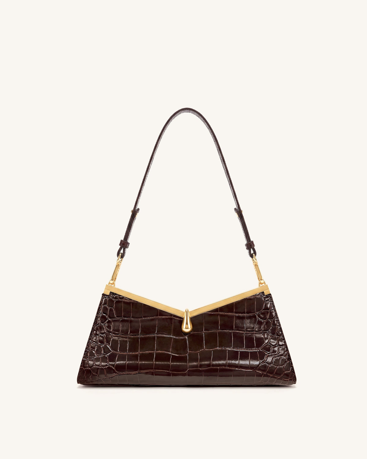 Nerina V-Frame Shoulder Bag - Dark Brown Croc | JW PEI
