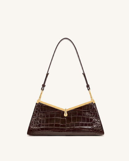 Nerina V-Frame Shoulder Bag - Dark Brown Croc | JW PEI