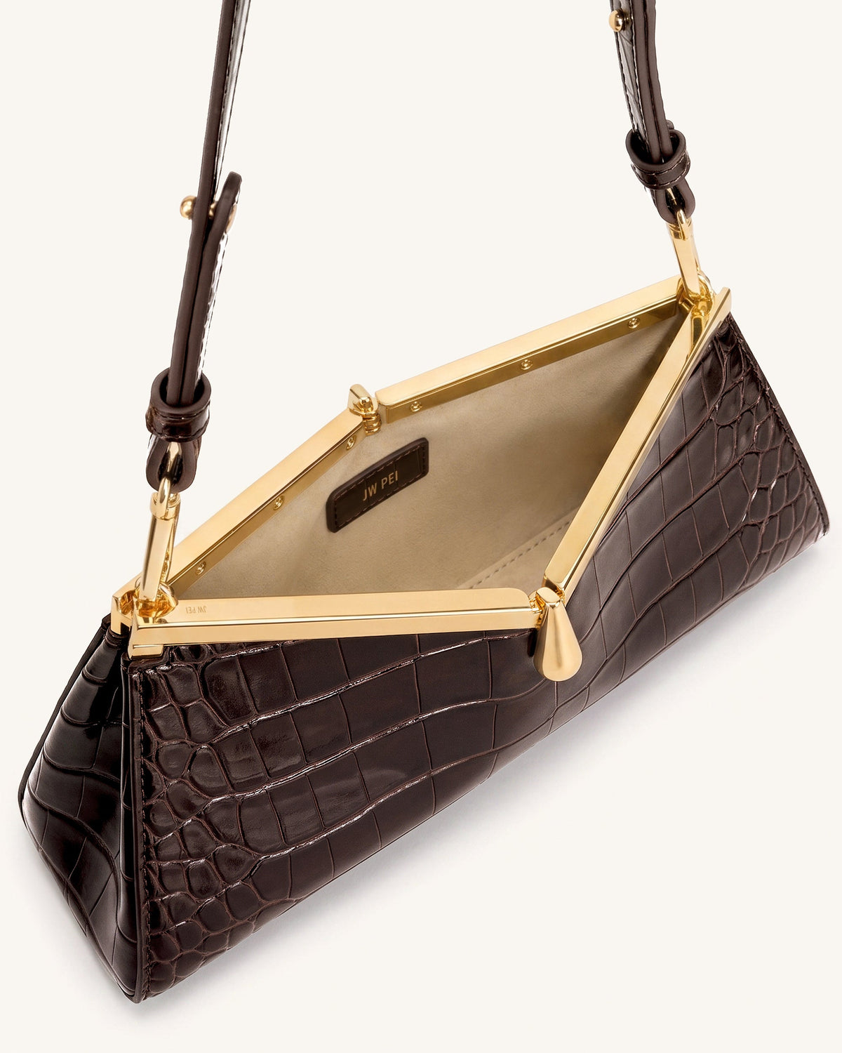 Nerina V-Frame Shoulder Bag - Dark Brown Croc | JW PEI