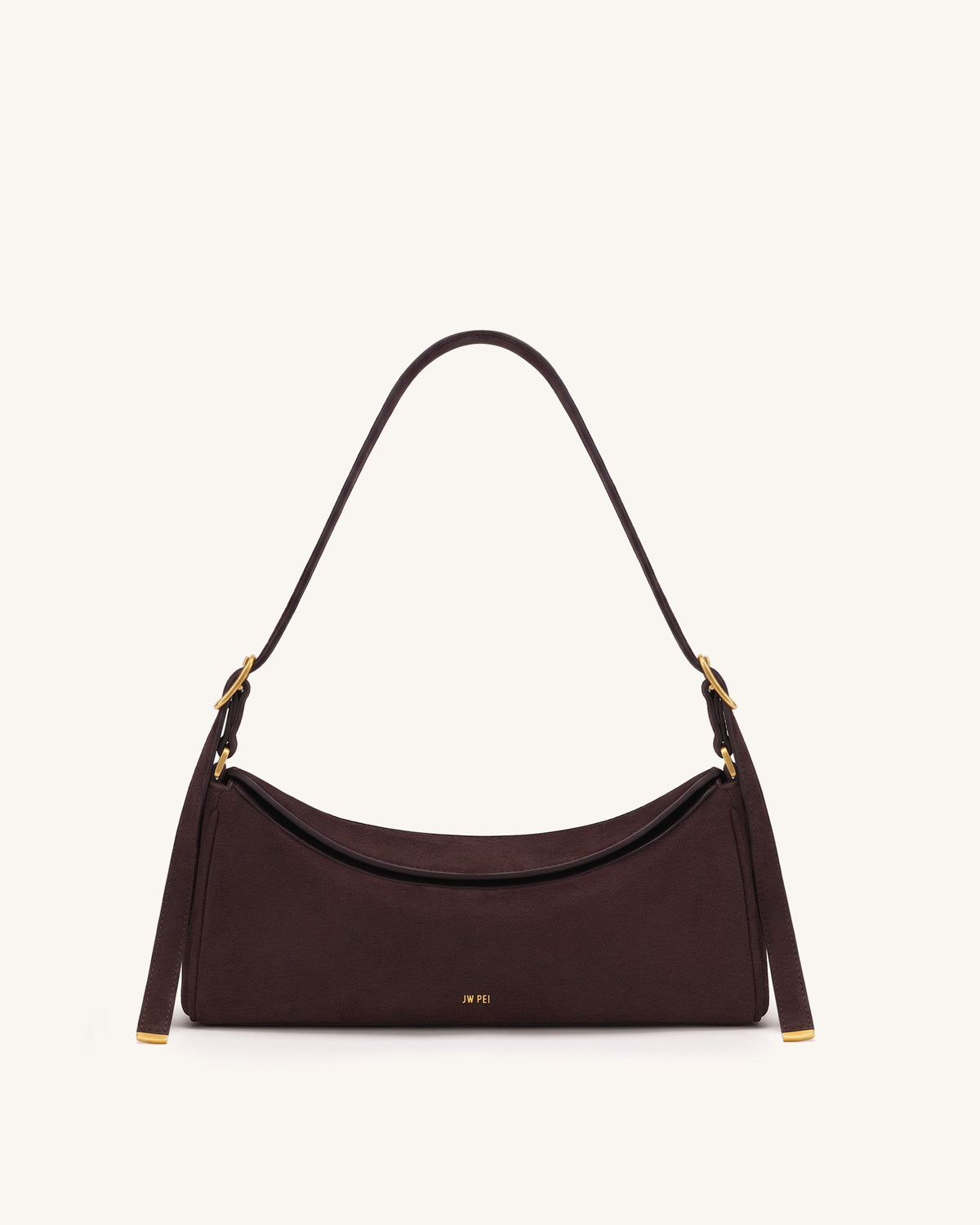 Elowen Faux Suede East-West Shoulder Bag - Dark Brown | JW PEI