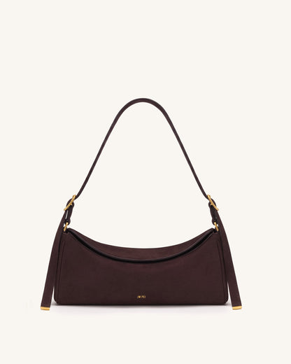Elowen Faux Suede East-West Shoulder Bag - Dark Brown | JW PEI