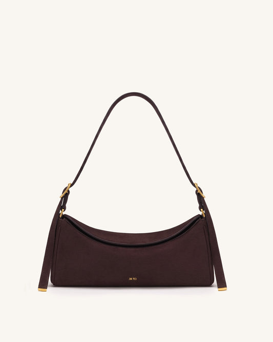 Elowen Faux Suede East-West Shoulder Bag - Dark Brown | JW PEI