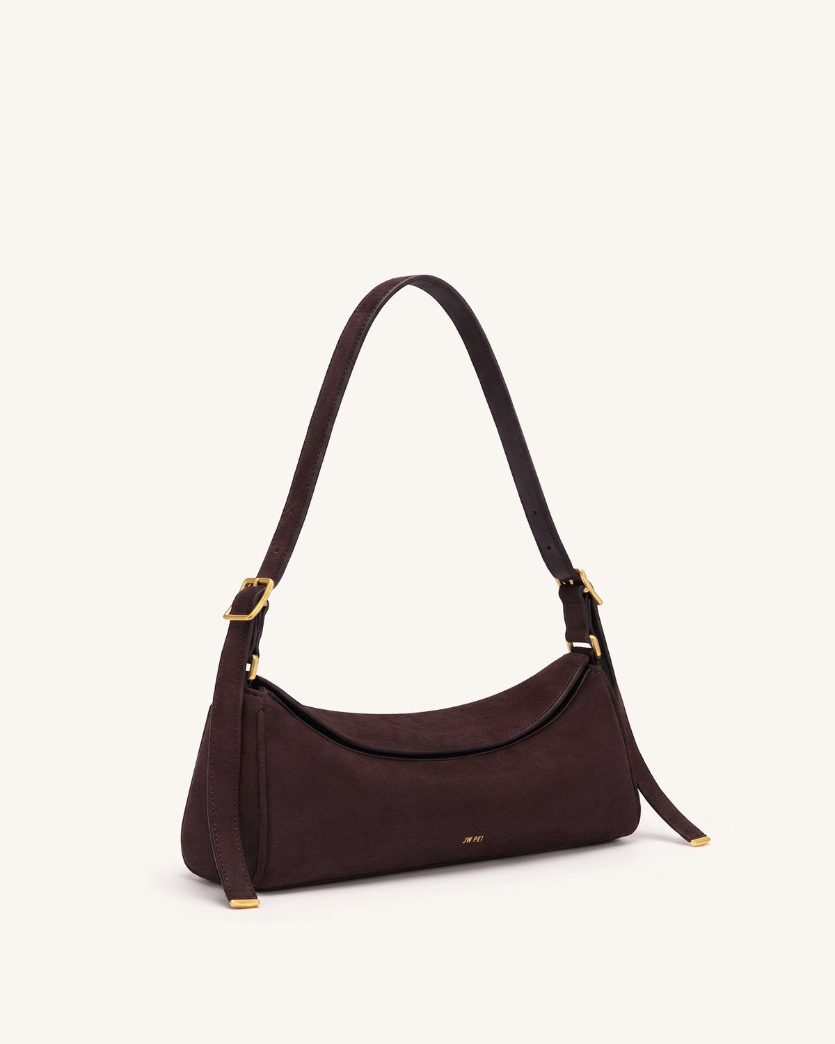 Elowen Faux Suede East-West Shoulder Bag - Dark Brown | JW PEI