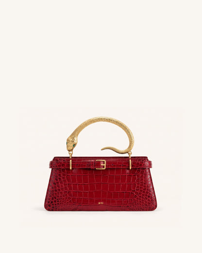 Elena Snake Handle Top Handle Bag - Burgundy Croc | JW PEI