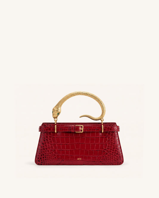 Elena Snake Handle Top Handle Bag - Burgundy Croc | JW PEI