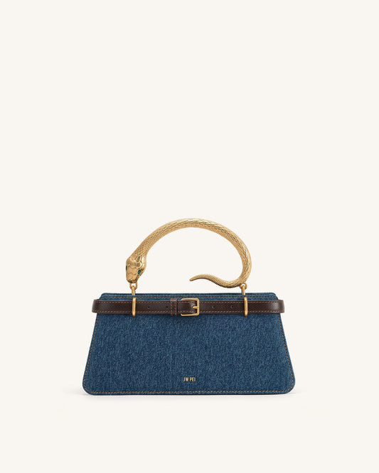 Elena Snake Handle Top Handle Bag - Dark Blue Denim | JW PEI