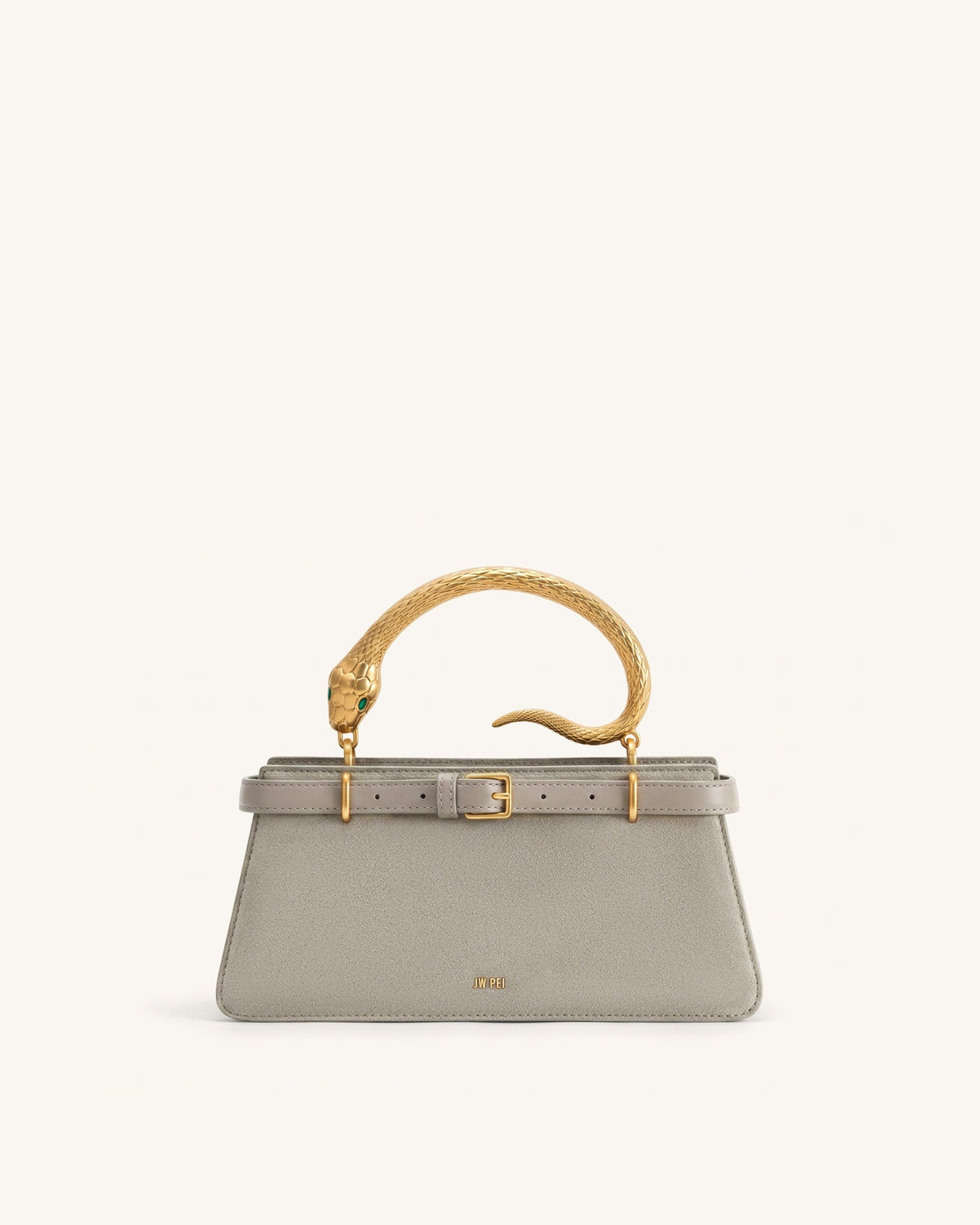 Elena Snake Handle Faux Suede Top Handle Bag - Taupe | JW PEI
