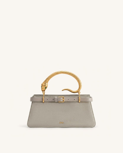 Elena Snake Handle Faux Suede Top Handle Bag - Taupe | JW PEI