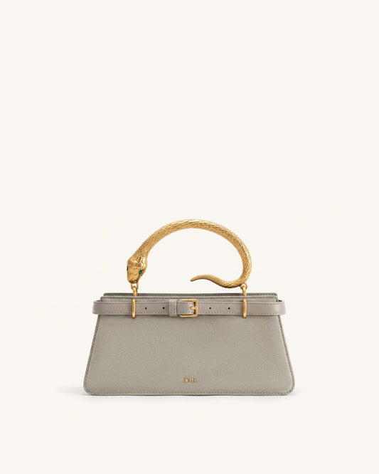 Elena Snake Handle Faux Suede Top Handle Bag - Taupe | JW PEI