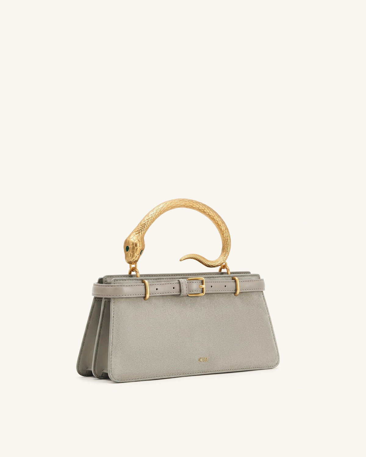 Elena Snake Handle Faux Suede Top Handle Bag - Taupe | JW PEI