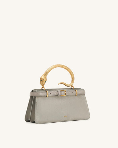 Elena Snake Handle Faux Suede Top Handle Bag - Taupe | JW PEI