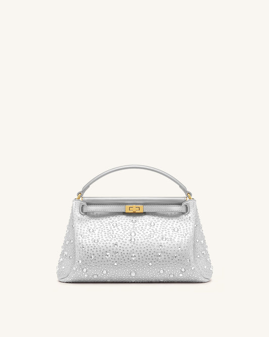 Carmen Artificial Crystal Top Handle Bag - Light Gray | JW PEI