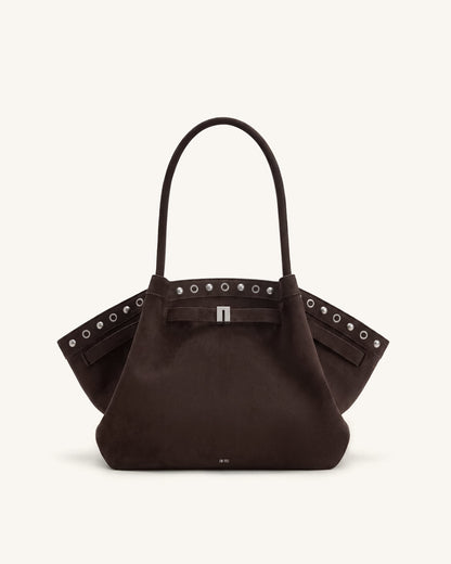 Hana Medium Faux Suede Tote Bag - Dark Chocolate Brown | JW PEI