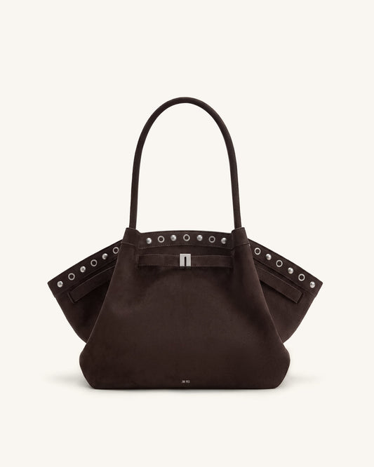 Hana Medium Faux Suede Tote Bag - Dark Chocolate Brown | JW PEI