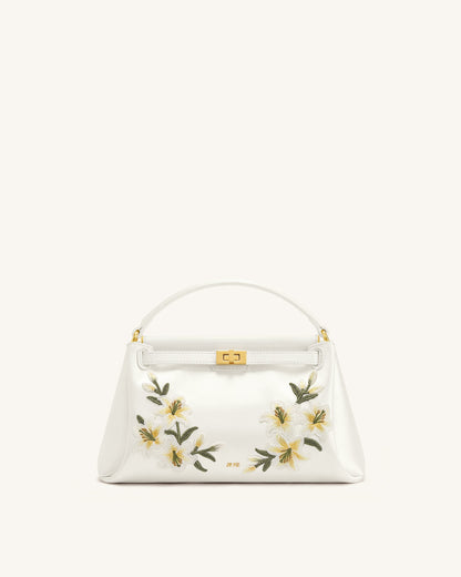 Carmen Lily Embroidery Top Handle Bag - Ivory White | JW PEI