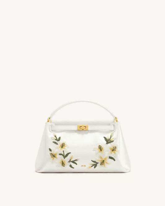 Carmen Lily Embroidery Top Handle Bag - Ivory White | JW PEI