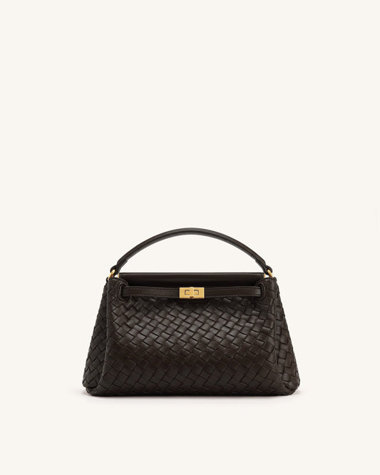 Carmen Woven Top Handle Bag - Dark Brown | JW PEI