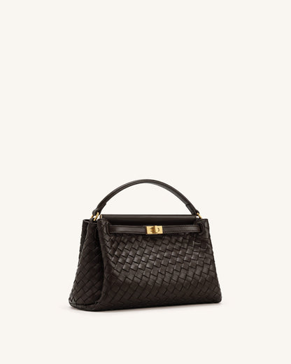 Carmen Woven Top Handle Bag - Dark Brown | JW PEI
