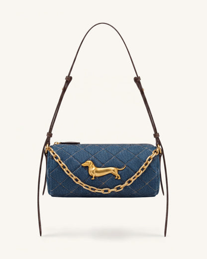 Lucienne Dachshund Quilted Chain Shoulder Bag - Blue Denim | JW PEI