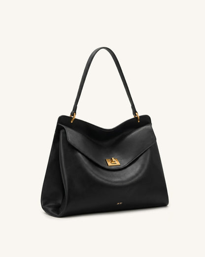 Lucia Turn-Lock Shoulder Bag - Black | JW PEI