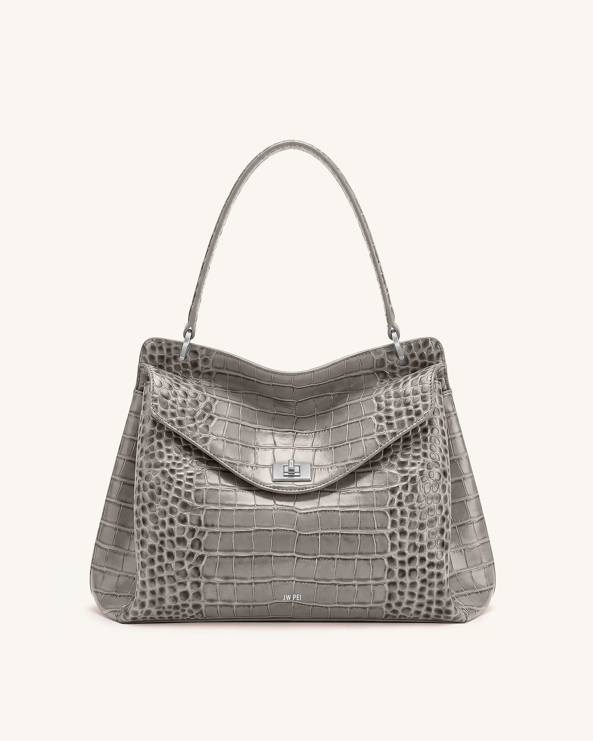 Lucia Turn-Lock Shoulder Bag - Grey Croc | JW PEI