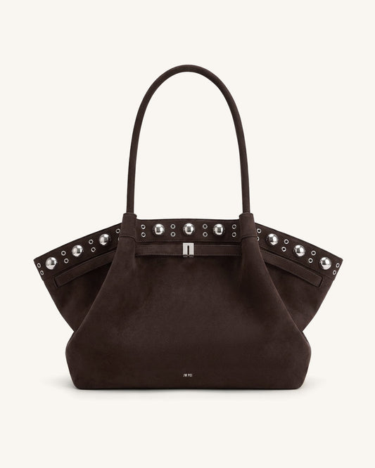 Hana Large Faux Suede Tote Bag - Deep Brown | JW PEI