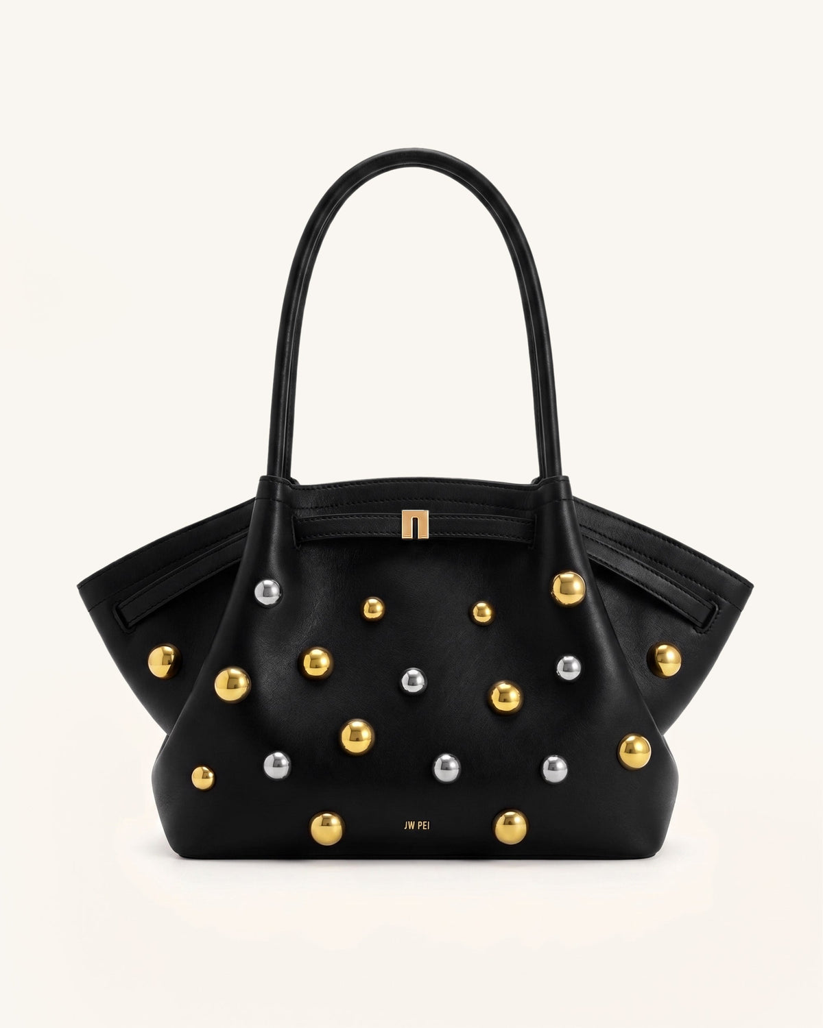 Hana Large Studded Tote Bag - Dark Black | JW PEI