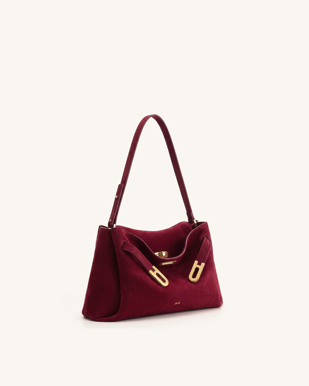 Rhea Faux Suede Double Buckle Shoulder Bag - Cinnabar Red | JW PEI