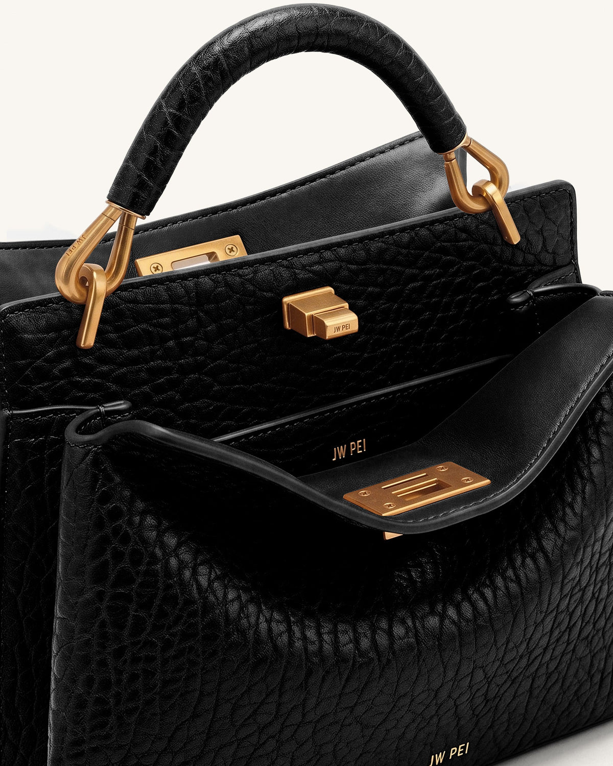 Lucia Elephant-Effect Top Handle Bag - Black | JW PEI