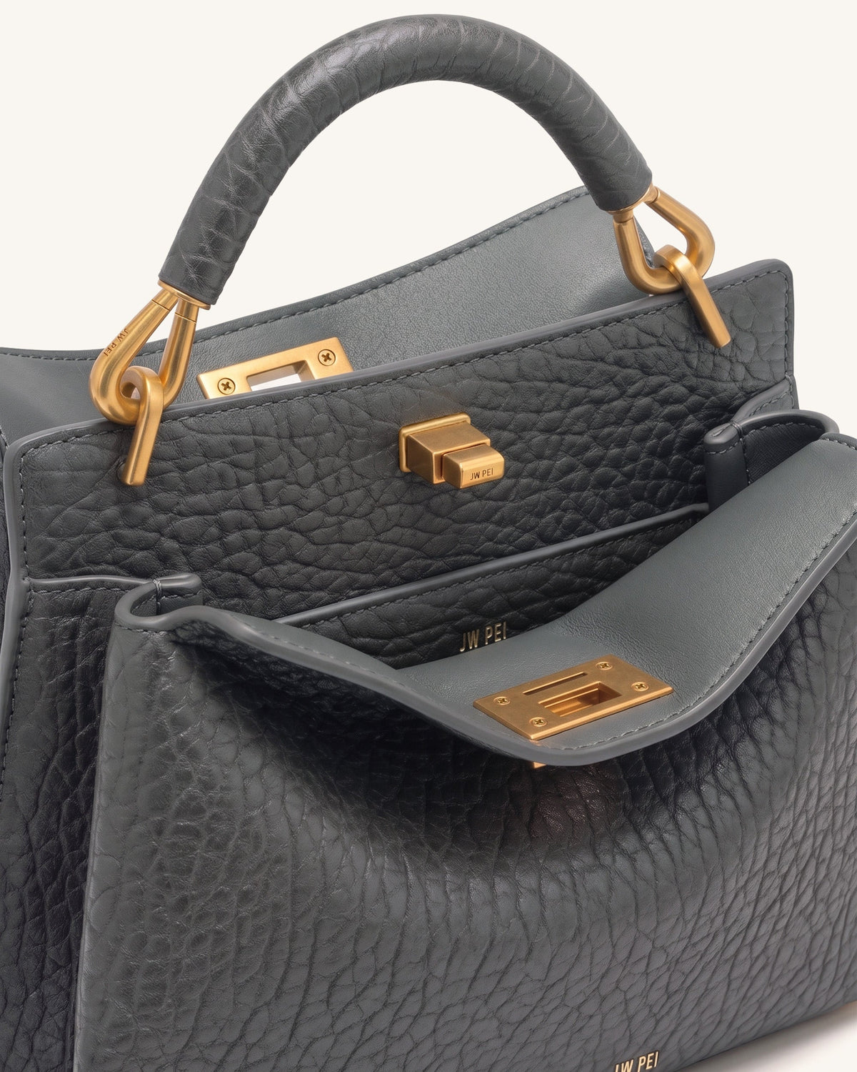 Lucia Elephant-Effect Top Handle Bag - Slate Gray | JW PEI