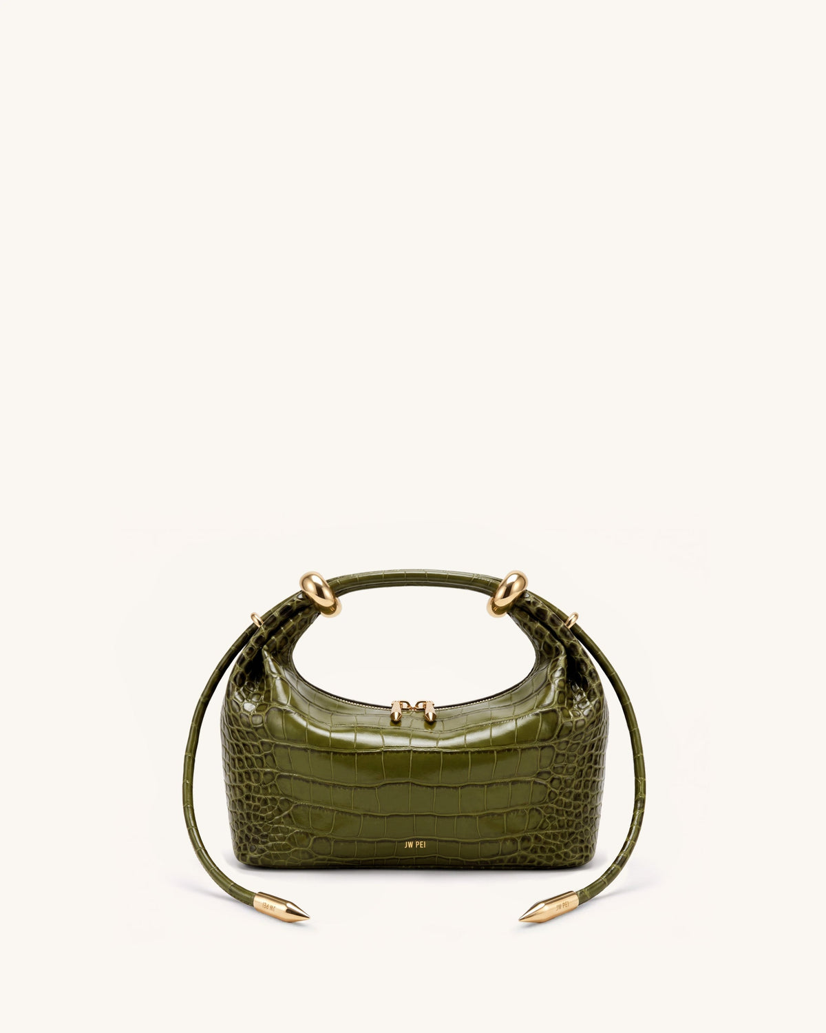 Ellie Metal Ring Embellished Top Handle Bag - Olive Green Croc | JW PEI