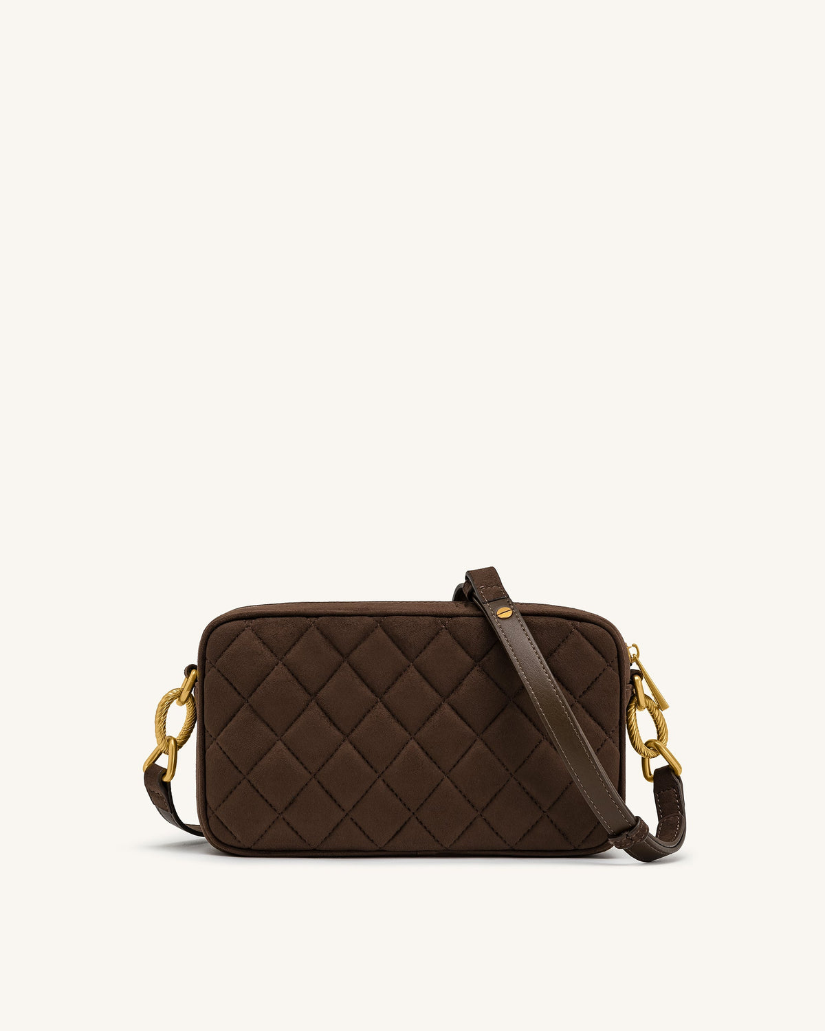 Riley Faux Suede Dachshund Quilted Shoulder Bag - Dark Brown | JW PEI