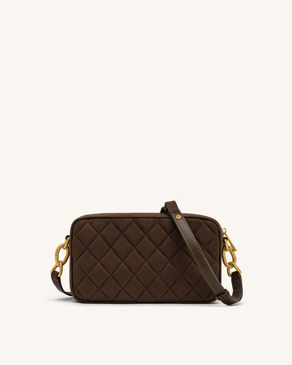 Riley Faux Suede Dachshund Quilted Shoulder Bag - Dark Brown | JW PEI