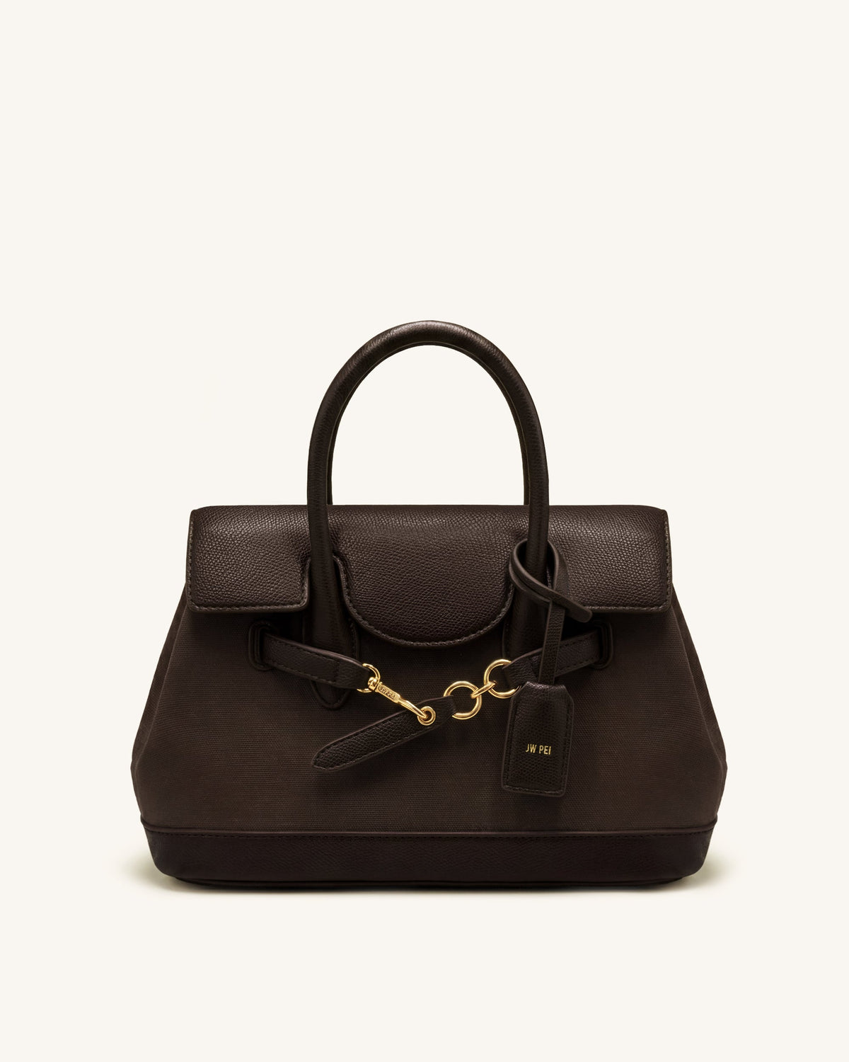 Alina Belted Satchel Bag - Dark Brown Canvas | JW PEI