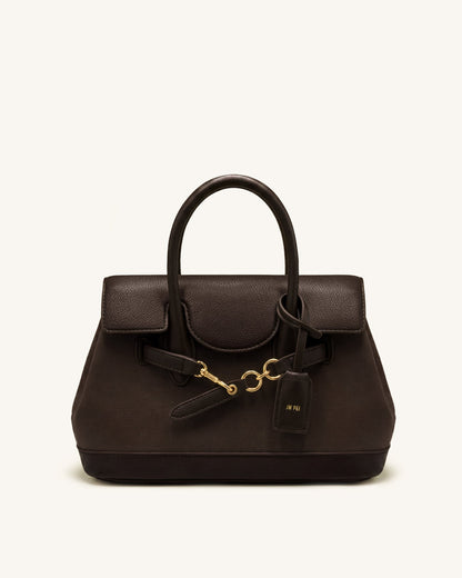 Alina Belted Satchel Bag - Dark Brown Canvas | JW PEI