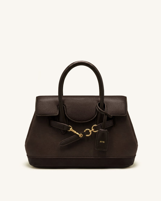 Alina Belted Satchel Bag - Dark Brown Canvas | JW PEI