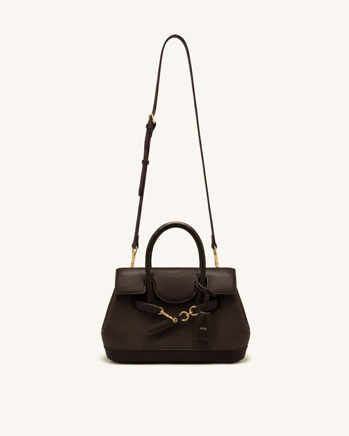 Alina Belted Satchel Bag - Dark Brown Canvas | JW PEI