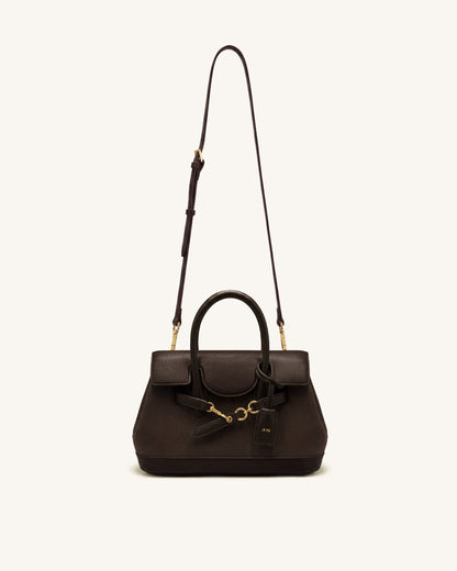 Alina Belted Satchel Bag - Dark Brown Canvas | JW PEI