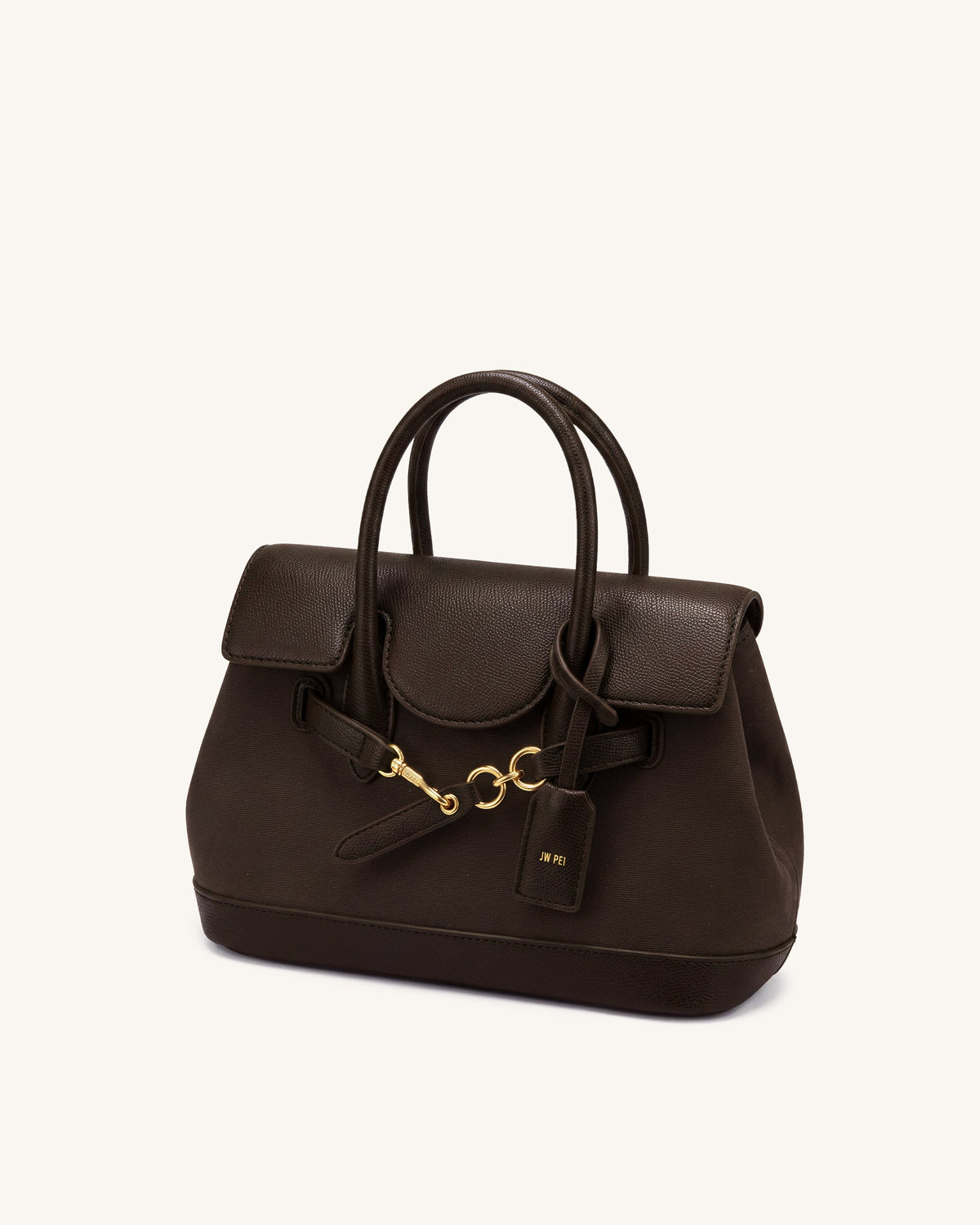 Alina Belted Satchel Bag - Dark Brown Canvas | JW PEI