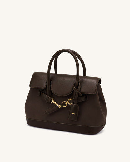 Alina Belted Satchel Bag - Dark Brown Canvas | JW PEI