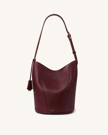 Zora Pebbled Bucket Bag - Deep Burgundy | JW PEI