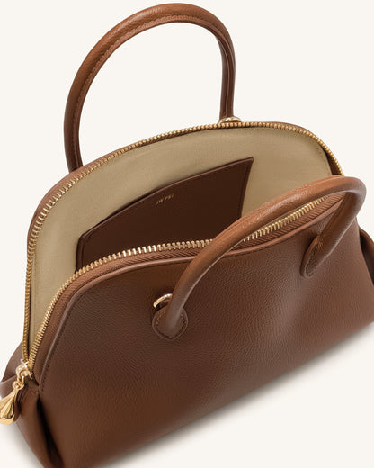 Nerina Pebbled Dome Top Handle Bag - Brown | JW PEI